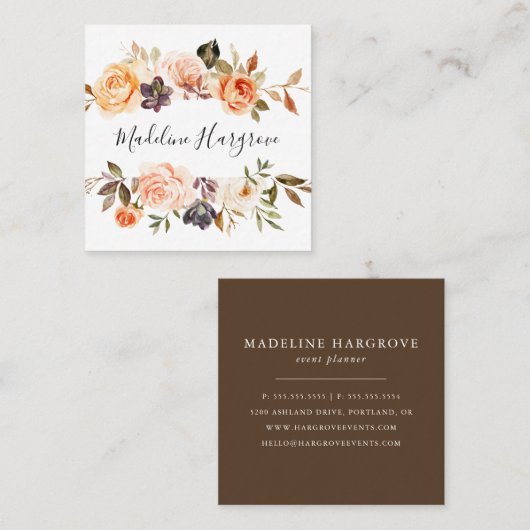Rustic Autumn Waterverf Floral Vierkante Visitekaartje (Voorkant / Achterkant)