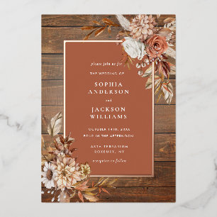 Rustic Autumn Waterverf Floral Wedding Folie Invi Folie Uitnodiging