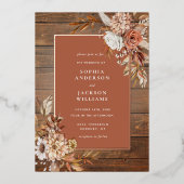 Rustic Autumn Waterverf Floral Wedding Folie Invi Folie Uitnodiging (Voorkant)