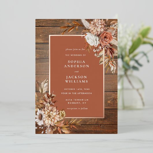 Rustic Autumn Waterverf Floral Wedding Folie Invi Folie Uitnodiging (Staand Voorkant)