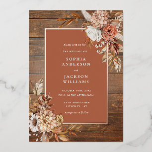 Rustic Autumn Waterverf Floral Wedding Folie Invi Uitnodiging