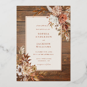 Rustic Autumn Waterverf Floral Wedding Folie IV Folie Uitnodiging