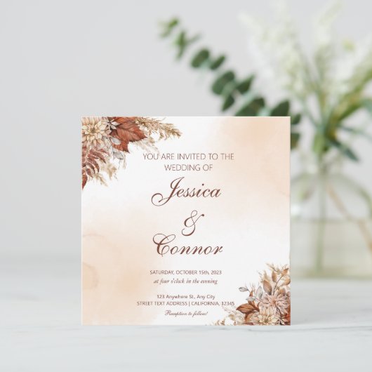 Rustic Autumn Waterverf Floral Wedding Kaart (Staand voorkant)