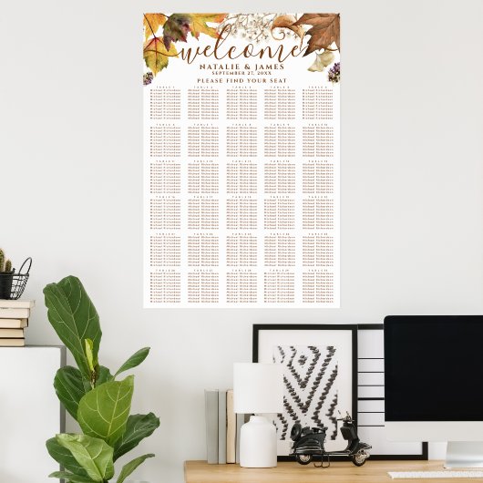 Rustic Autumn Wedding 30-tafelzitjes Poster (Thuiskantoor)