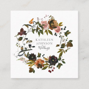 Rustic Autumn Wedding Floral Wreath Visitekaartjes