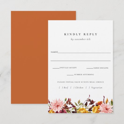 Rustic Autumn Wedding RSVP met Kaart voor maaltijd (Voorkant / Achterkant)