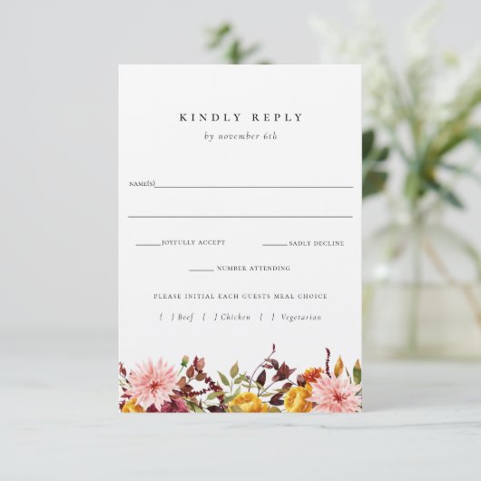 Rustic Autumn Wedding RSVP met Kaart voor maaltijd (Staand voorkant)