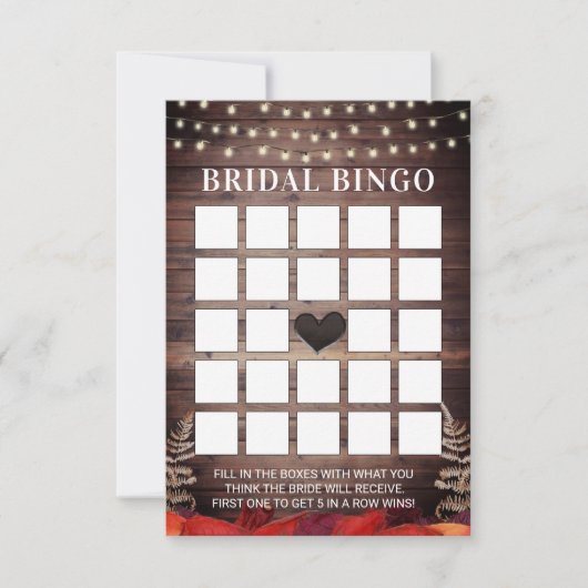 Rustic Autumn Wedding Vrijgezellenfeest Bingo Card Kaart (Voorkant)