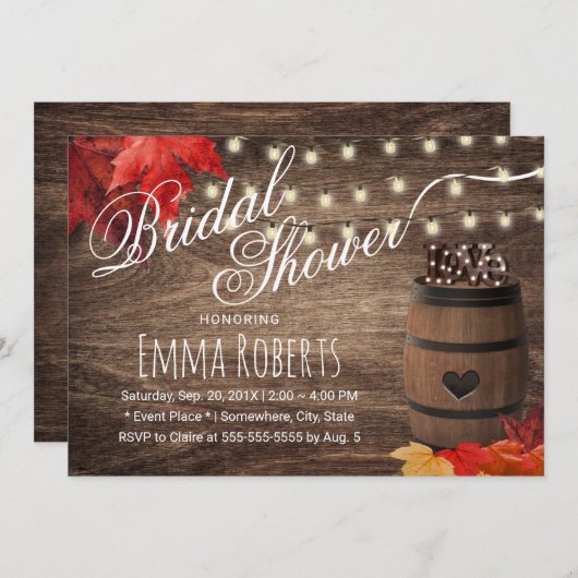 Rustic Autumn Wedding Wine Barrel Vrijgezellenfees Kaart (Voorkant / Achterkant)