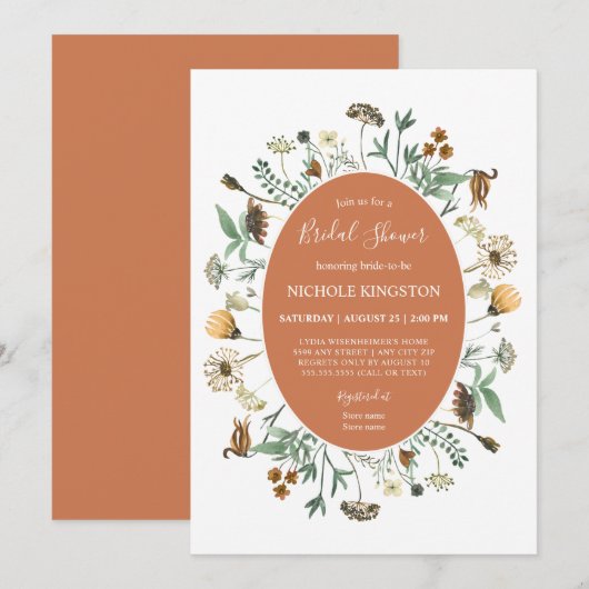 Rustic Autumn Wildbloemen Vrijgezellenfeest Kaart (Voorkant / Achterkant)