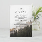 ©Rustic Autumn Woodland Forest Pine Foto Bruiloft Kaart (Staand voorkant)