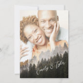 ©Rustic Autumn Woodland Forest Pine Foto Bruiloft Kaart (Achterkant)