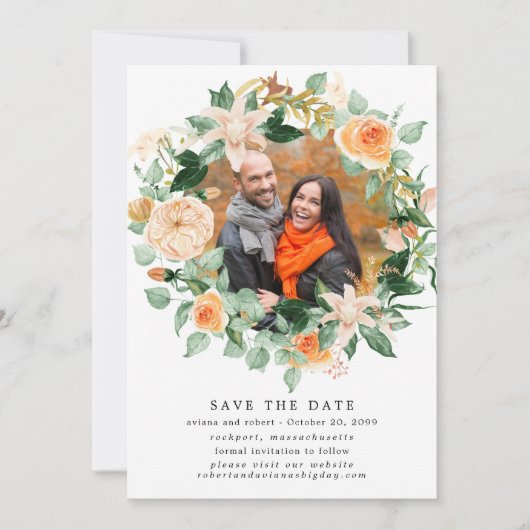 Rustic Autumn Wreath Photo Wedding Save the Date (Voorkant)
