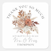 Rustic Autumnal Florals New Mr. Mrs. Dank u Vierkante Sticker (Voorkant)