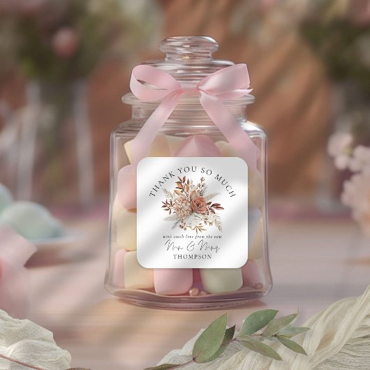 Rustic Autumnal Florals New Mr. Mrs. Dank u Vierkante Sticker