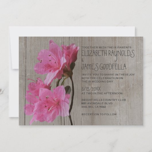 Rustic Azalea Wedding Invitations Kaart (Voorkant)