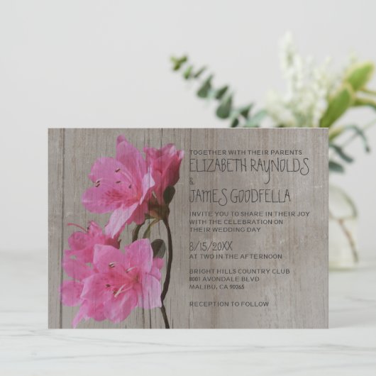 Rustic Azalea Wedding Invitations Kaart (Staand voorkant)
