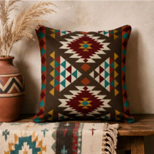 Rustic Aztec Diamond Red, Turquoise & Mustard 