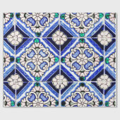 Rustic Azulejo Spain Pattern Tiles Navy White Cadeaupapier (Vlak)