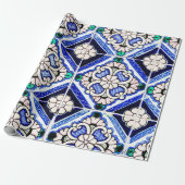Rustic Azulejo Spain Pattern Tiles Navy White Cadeaupapier (Uitgerold)