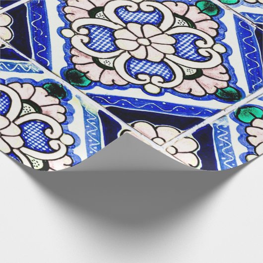 Rustic Azulejo Spain Pattern Tiles Navy White Cadeaupapier (Hoek)