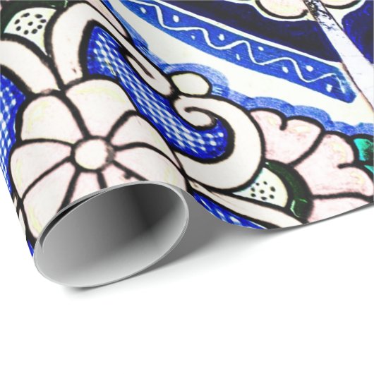 Rustic Azulejo Spain Pattern Tiles Navy White Cadeaupapier (Rol Hoek)