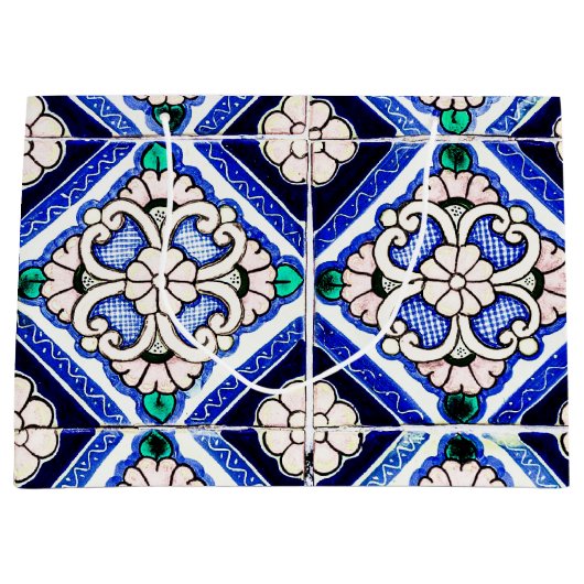 Rustic Azulejo Spain Pattern Tiles Navy White Groot Cadeauzakje (Voorkant)