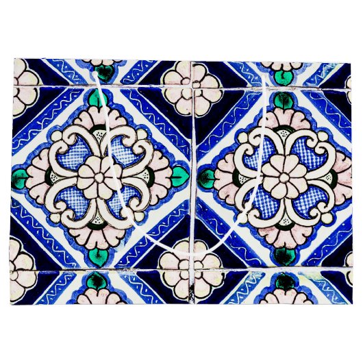 Rustic Azulejo Spain Pattern Tiles Navy White Groot Cadeauzakje (Achterkant)