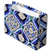 Rustic Azulejo Spain Pattern Tiles Navy White Groot Cadeauzakje (Voorkant Gekanteld)