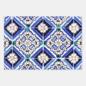 Rustic Azulejo Spain Pattern Tiles Navy White Inpakpapier Vel (Voorkant 2)