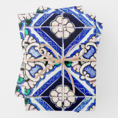 Rustic Azulejo Spain Pattern Tiles Navy White Inpakpapier Vel (In situ)