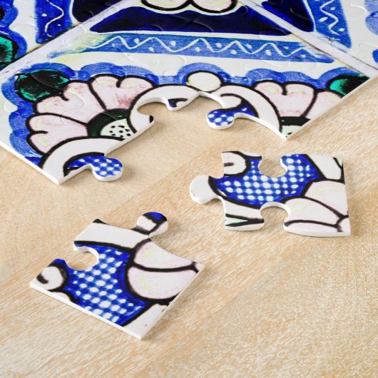 Rustic Azulejo Spain Pattern Tiles Navy White Legpuzzel (Zijkant)