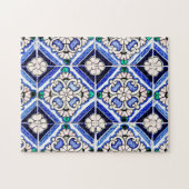Rustic Azulejo Spain Pattern Tiles Navy White Legpuzzel (Horizontaal)