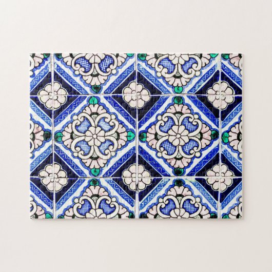 Rustic Azulejo Spain Pattern Tiles Navy White Legpuzzel (Horizontaal)