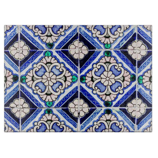 Rustic Azulejo Spain Pattern Tiles Navy White Snijplank (Voorkant)
