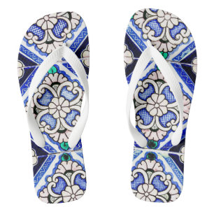 Rustic Azulejo Spain Pattern Tiles Navy White Teenslippers