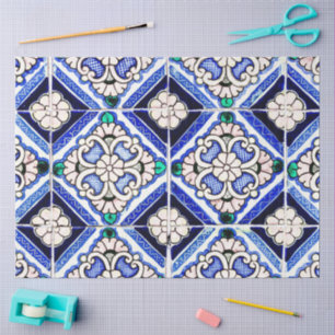 Rustic Azulejo Spain Pattern Tiles Navy White Tissuepapier