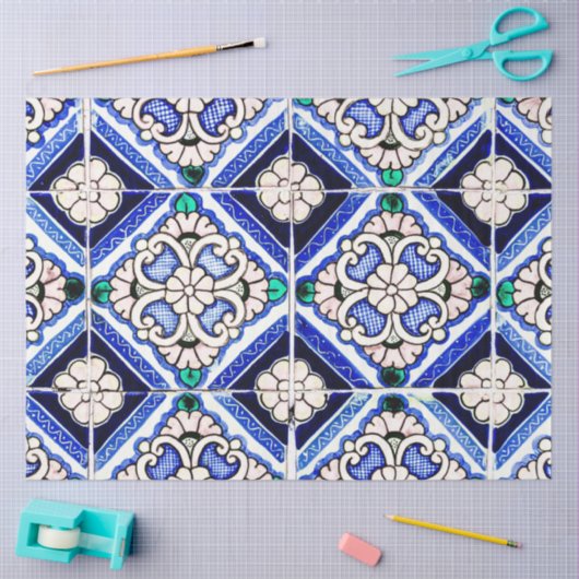 Rustic Azulejo Spain Pattern Tiles Navy White Tissuepapier (Craft)