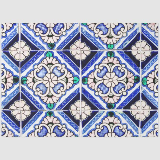 Rustic Azulejo Spain Pattern Tiles Navy White Tissuepapier (Voorkant)