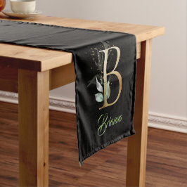 Rustic B monogram groene loof eucalyptusgoud Korte Tafelloper