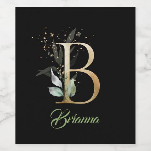 Rustic B monogram groene loof eucalyptusgoud Wijn Etiket (Enkel label)