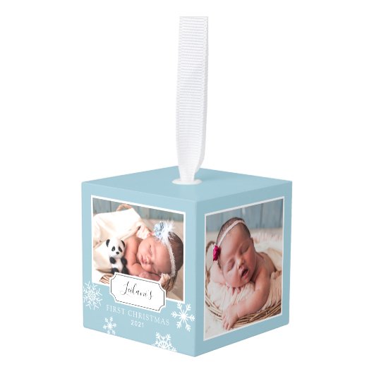 Rustic Baby Blue Photo Collage Snow Decoratie (Voorkant hoekig)