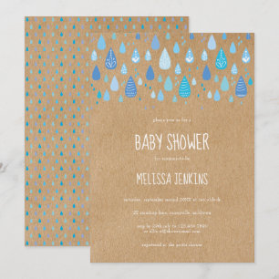 Rustic Baby Blue Raindrops Baby shower / Sprinkle Kaart