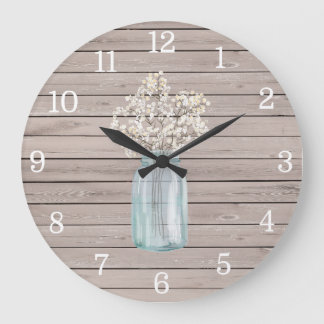 Rustic Baby Breath Mason Jar Clock Grote Klok