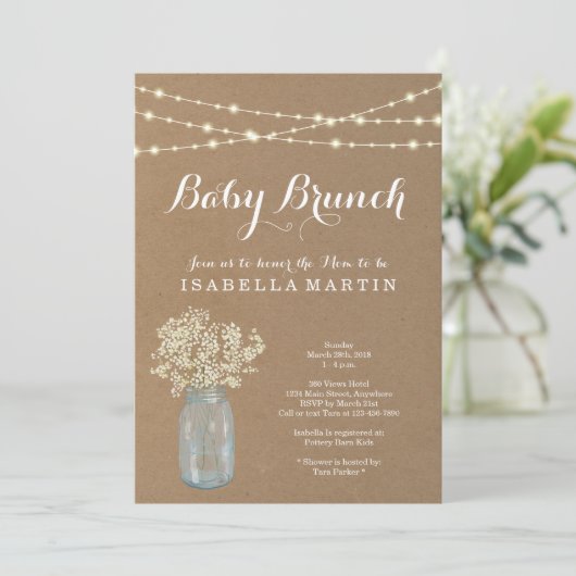 Rustic Baby Brunch Uitnodiging (Staand voorkant)