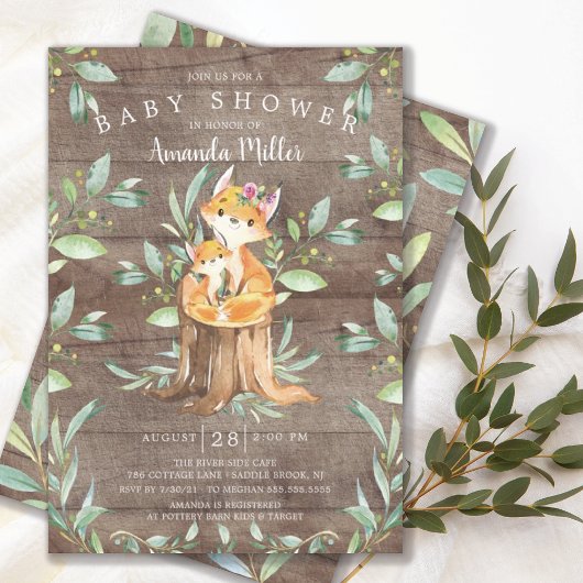 Rustic Baby Fox en Baby shower van mama Kaart