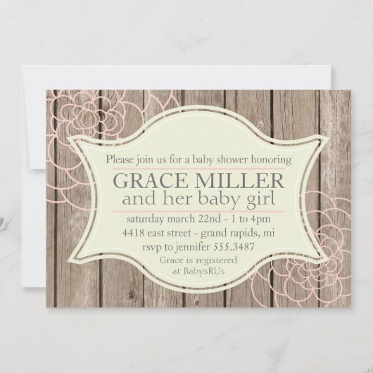 Rustic Baby Girl Shower Kaart (Voorkant)
