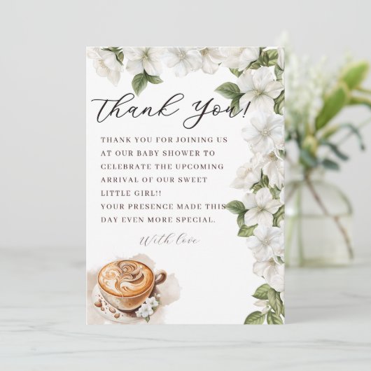 Rustic Baby is het brouwen van koffie Baby shower Bedankkaart (Staand voorkant)