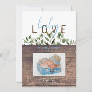 Rustic Baby Love Wood Boy Fotoaankondiging Kaart