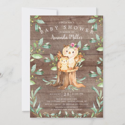 Rustic Baby Owl and Mam Baby shower Kaart (Voorkant)